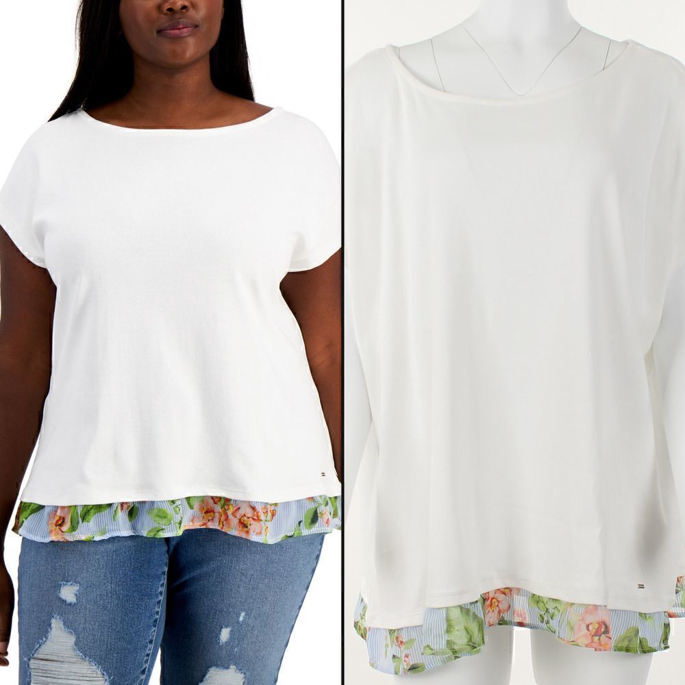 Tommy Hilfiger Plus Size Boatneck Ruffle Hem Top